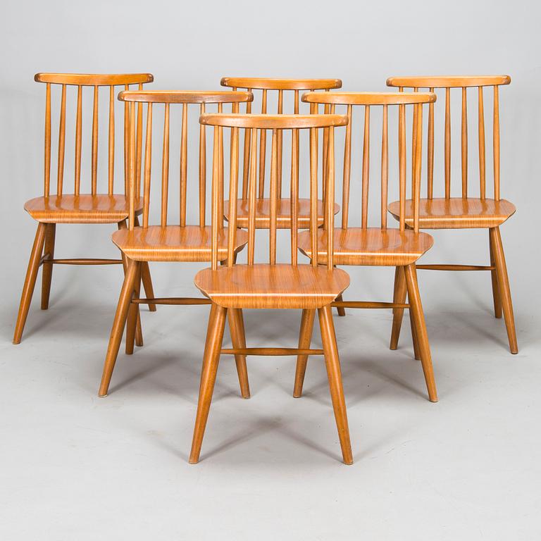 A set of six mid 20th century chairs.