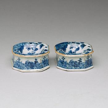 A pair of blue and white salts, Qing dynasty, Qianlong (1736-95).