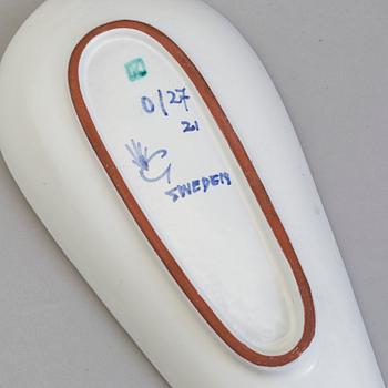 STIG LINDBERG, a paiance leaf-shaped dish, Gustavsberg Studio, Sweden.