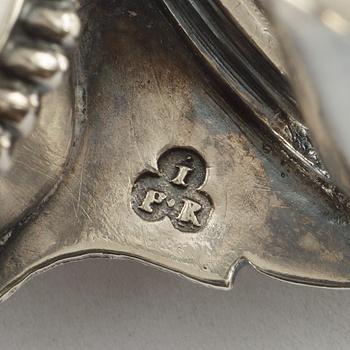 A German early 18th century silver cruet-set, makers mark of  Johann P. Riblinger, Augsburg 1708-1710.
