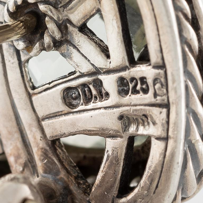 Earrings, silver with checkerboard-cut green quartz and brilliant-cut diamonds. David Yurman.