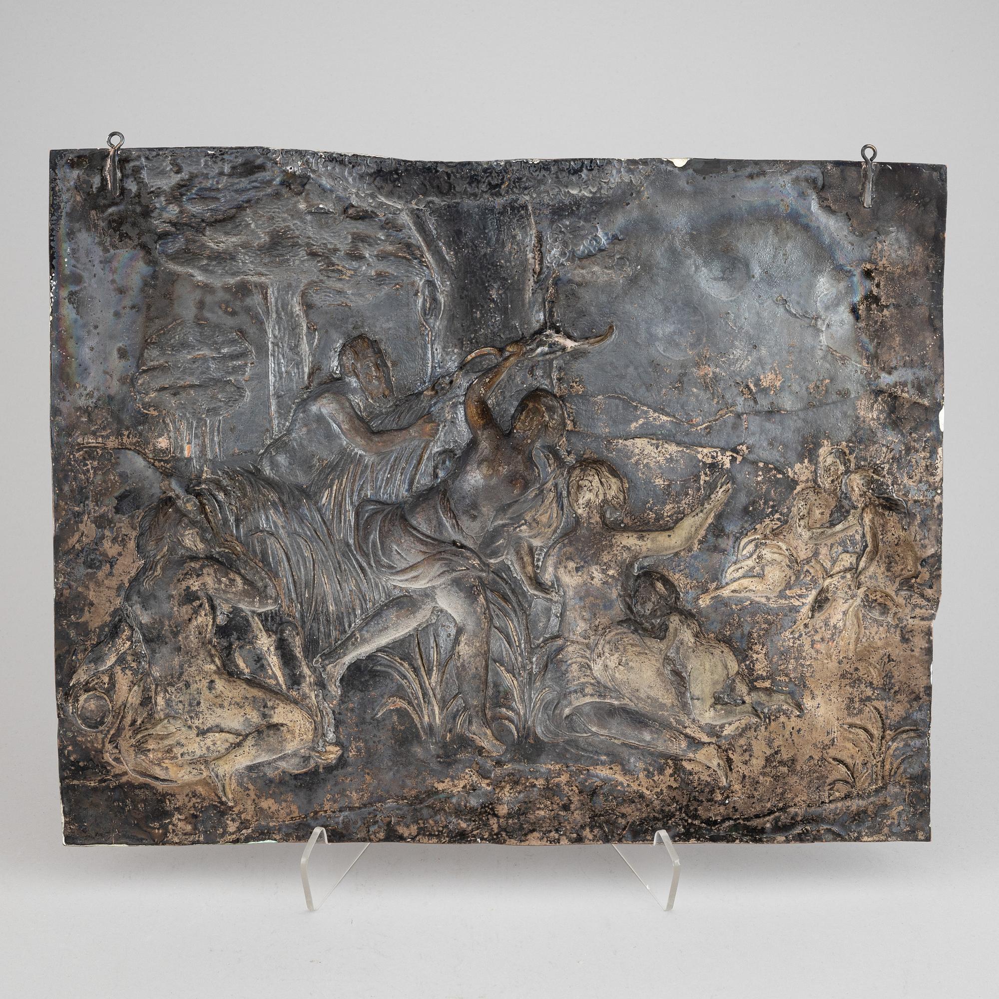 A baroque style silver-plated copper reflief, 19th century.