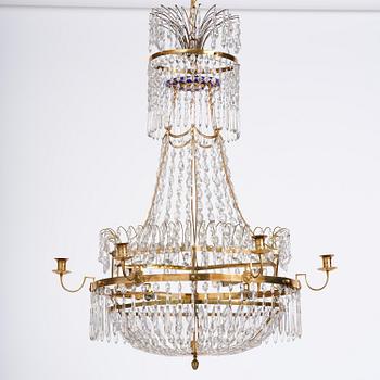 Ljuskrona, för sju ljus, Stockholmsarbete, 1700-talets slut, Sengustaviansk.