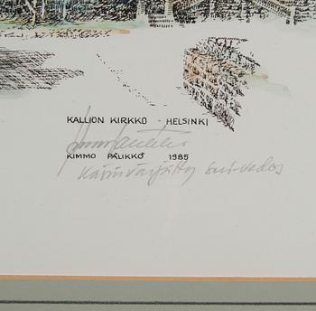 KIMMO PÄLIKKÖ, handmålat seritryck, signerad och daterad 1985.