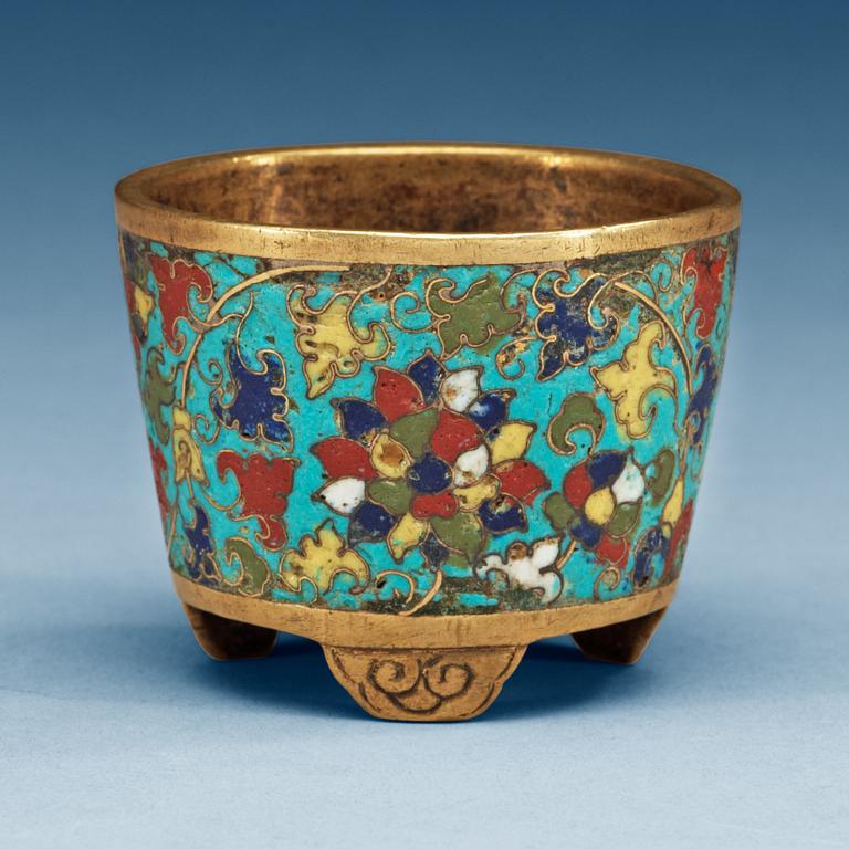 A Cloisonné miniature tripod censer, Ming dynasty (1368-1644).