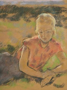 Lotte Laserstein, Resting girl in the grass.