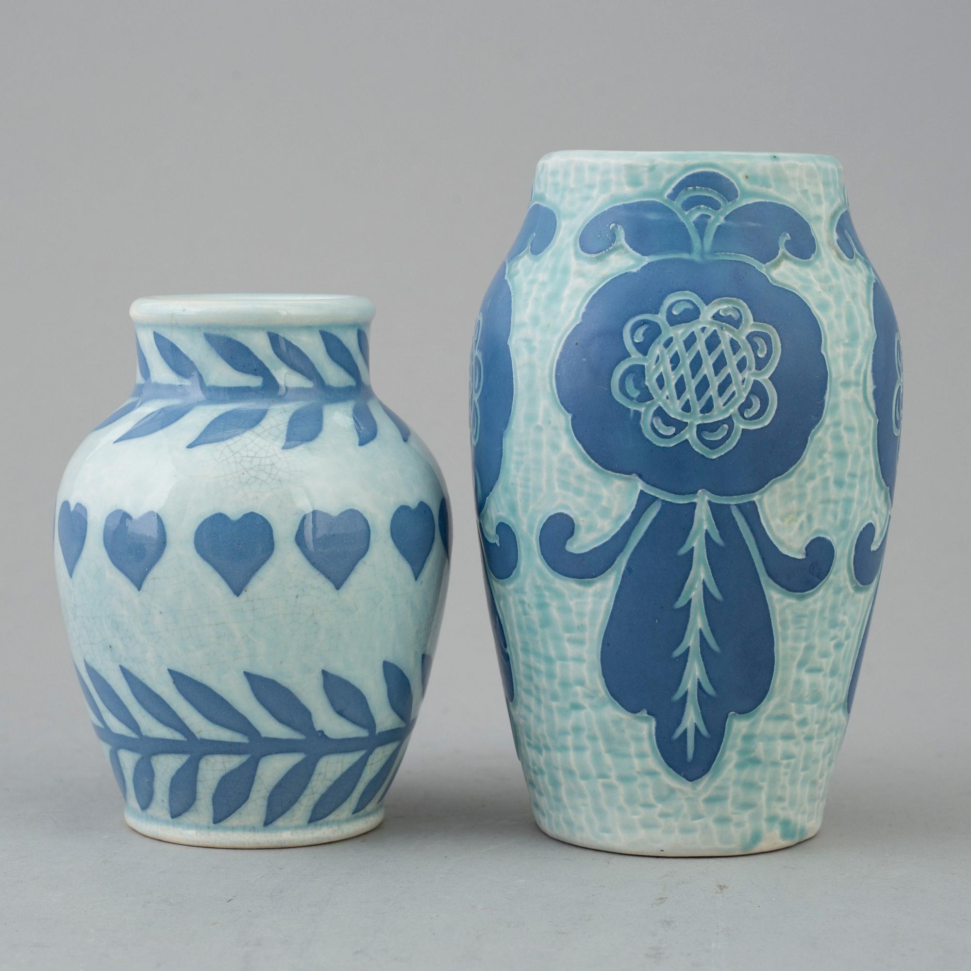 Two vases by Josef Ekberg, Gustavsberg, 1924 and 1908.