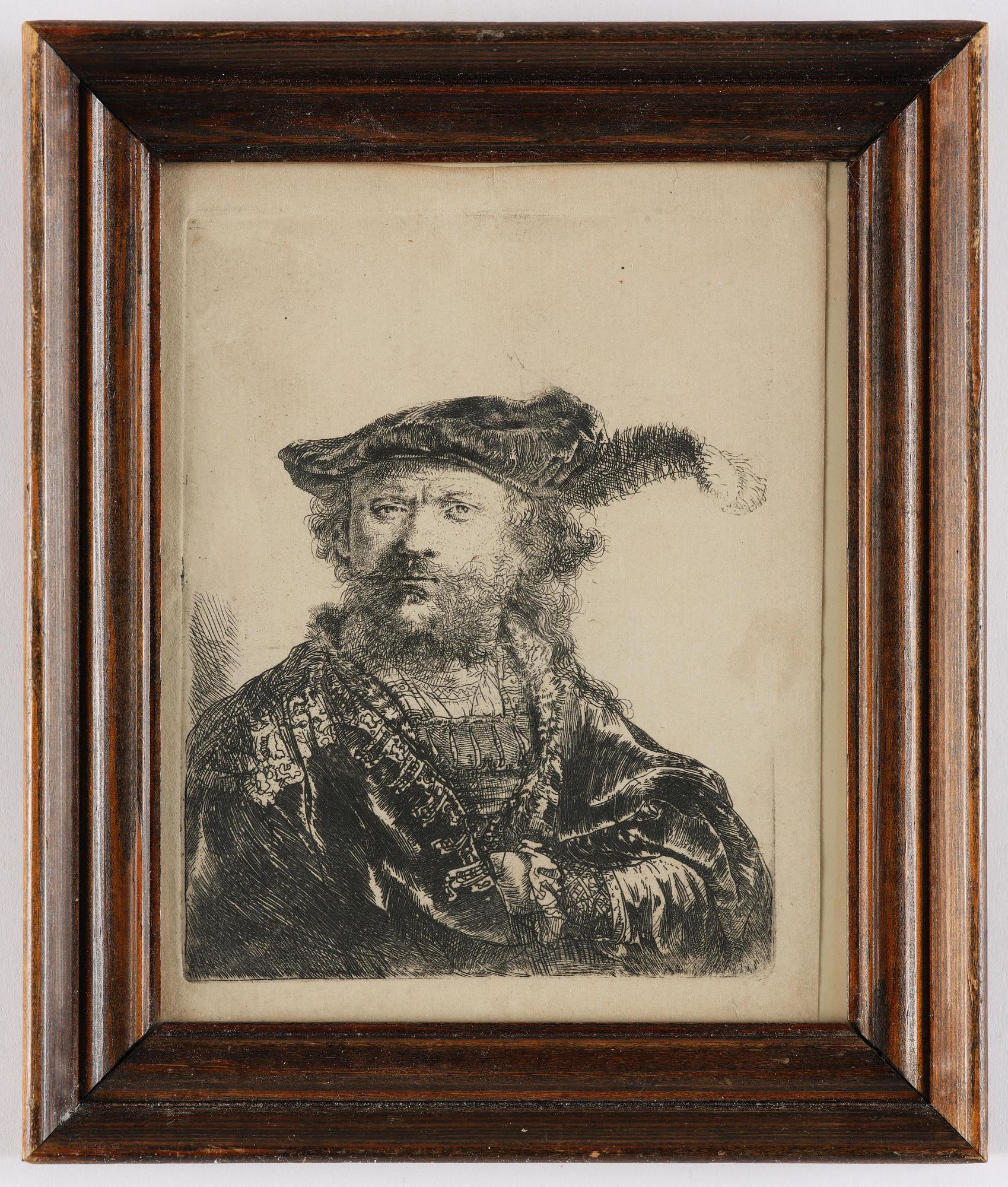 Rembrandt Harmensz van Rijn, Self portrait in a beret with a feather.