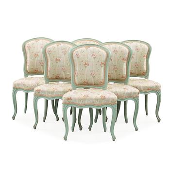 1207. Six Swedish Rococo 18th century chairs.