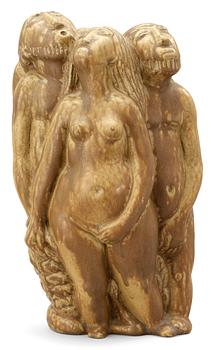 An Åke Holm stoneware figure a woman and two men, Höganäs, 1950's.