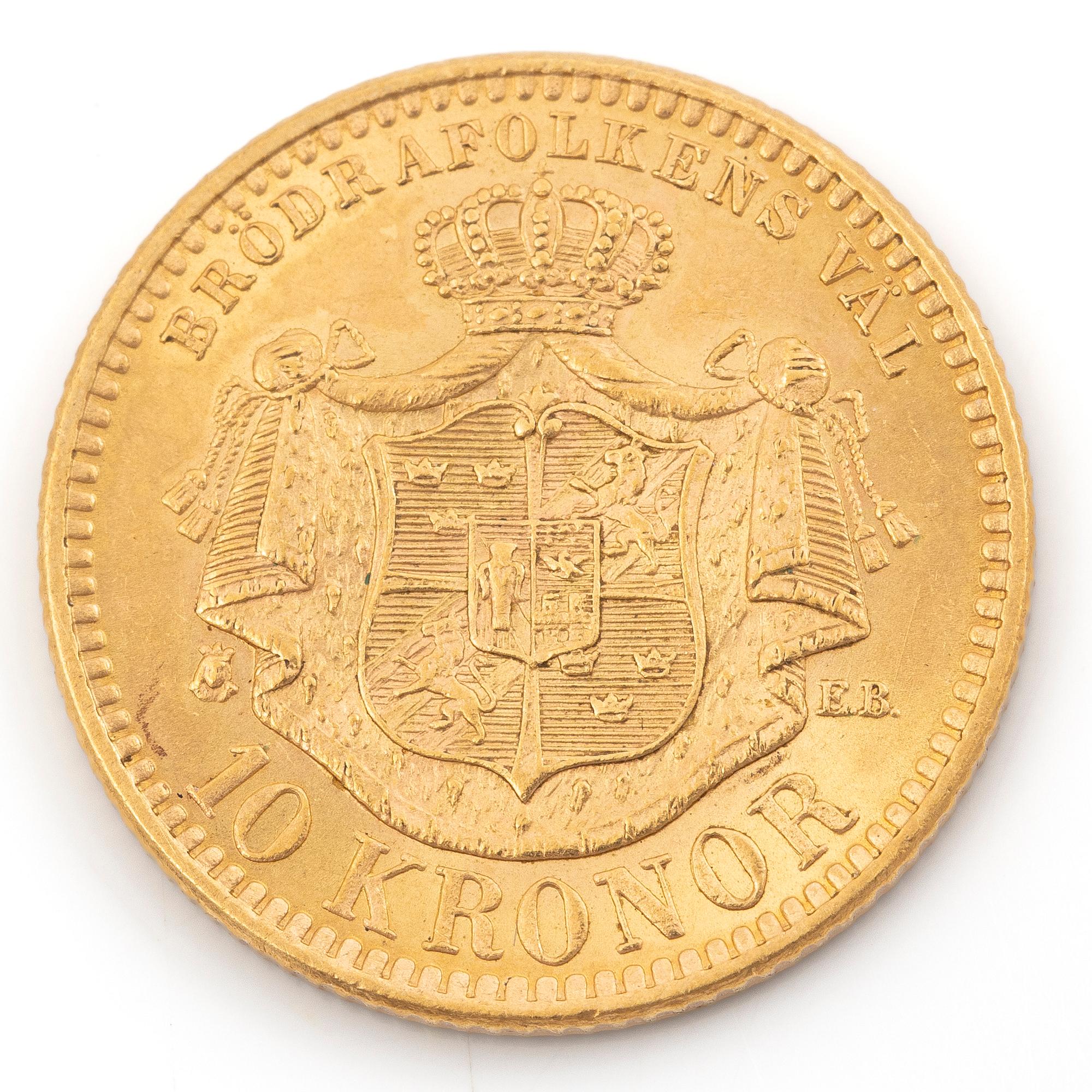 Gold coin, Sweden, Oscar II, 10 kronor, 1901.
