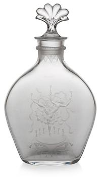 717. A Simon Gate engraved glass decanter with stopper, Orrefors, 1926.