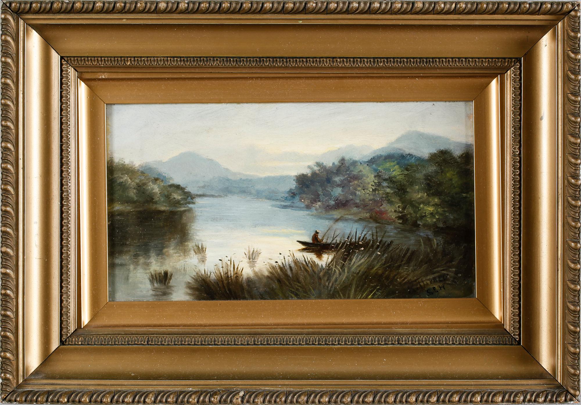 OKÄND KONSTNÄR, olja på pannå, monogramsignerad SEH, England, 1800-/1900-tal.