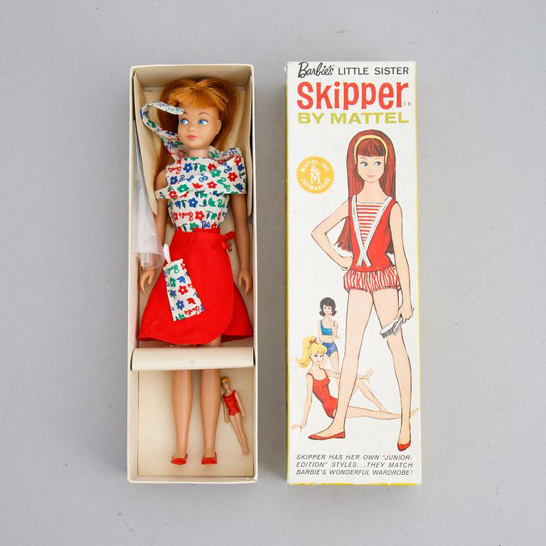 Dockor, 7 st, Barbie, Ken samt Skipper, Mattel, 1950/60-tal.