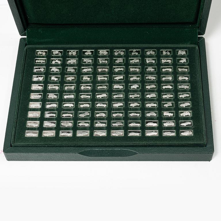Franklin Mint, miniatures, 100 pcs, sterling silver, "The 100 Greatest Cars", 1975.
