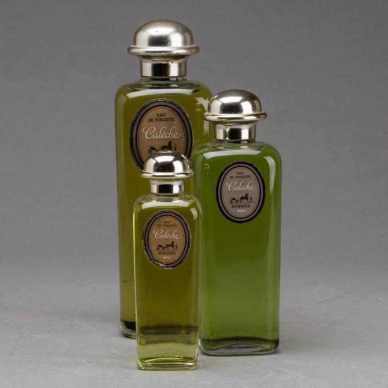 VISNINGSFLASKOR för parfym, glas, 3 st, Hermès, Paris, 1900-talets mitt/andra hälft.