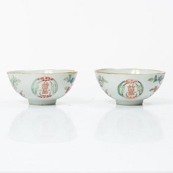 Skålar, sju stycken, porslin. Sen Qingdynasti, omkring 1900.