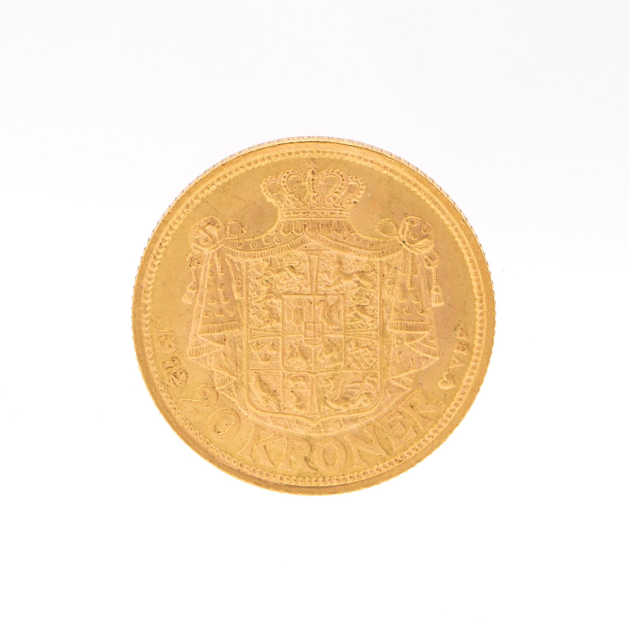 Gold coin 20kr Frederik VIII, Denmark 1912.