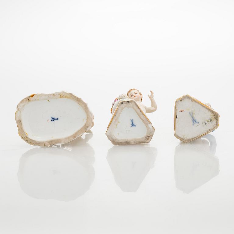 Figuriner, 3 st, porslin, Meissen.