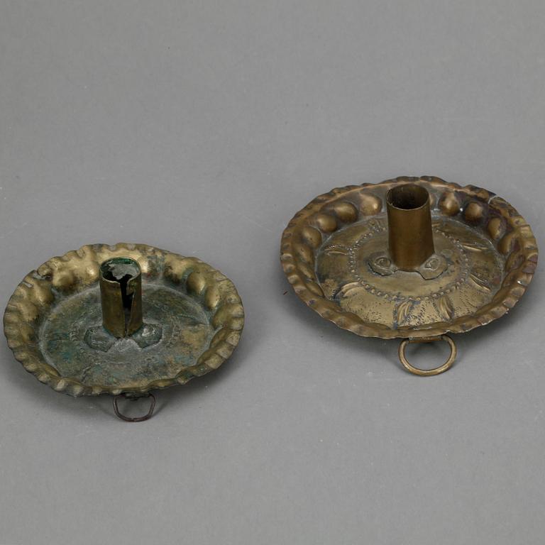 LJUSSTAKAR, 4 st, mässing, 1700/1800-tal.