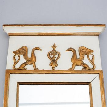 Spegel, 1800-tal, empire, signerad J. Stork, Johan Stork, Kalmar (1788-1846), troligen Hallstämplad.