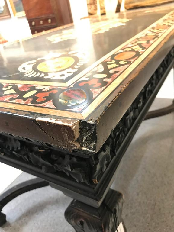 A pietre dure top, Italy, circa 1900, probably Rome or Naples. The stand in Louis XIV-style.