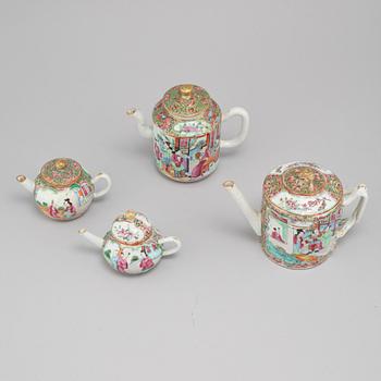 Four 19th century Chinese porcelain tea pots.