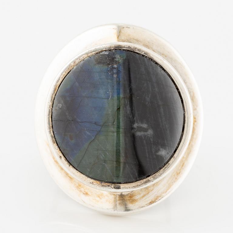 Jorma Laine, ring, silver and spectrolite, Turun Hopea, Turku, Finland 1973.