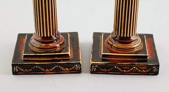 LJUSSTAKAR, 1 par, majolika, Gustafsberg år 1900.