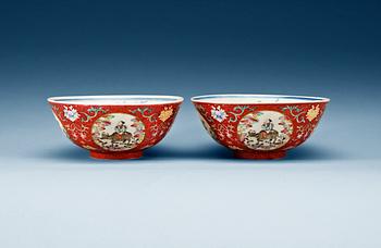 1527. A pair of famille rose sgrafitto bowls, early 20th Century.