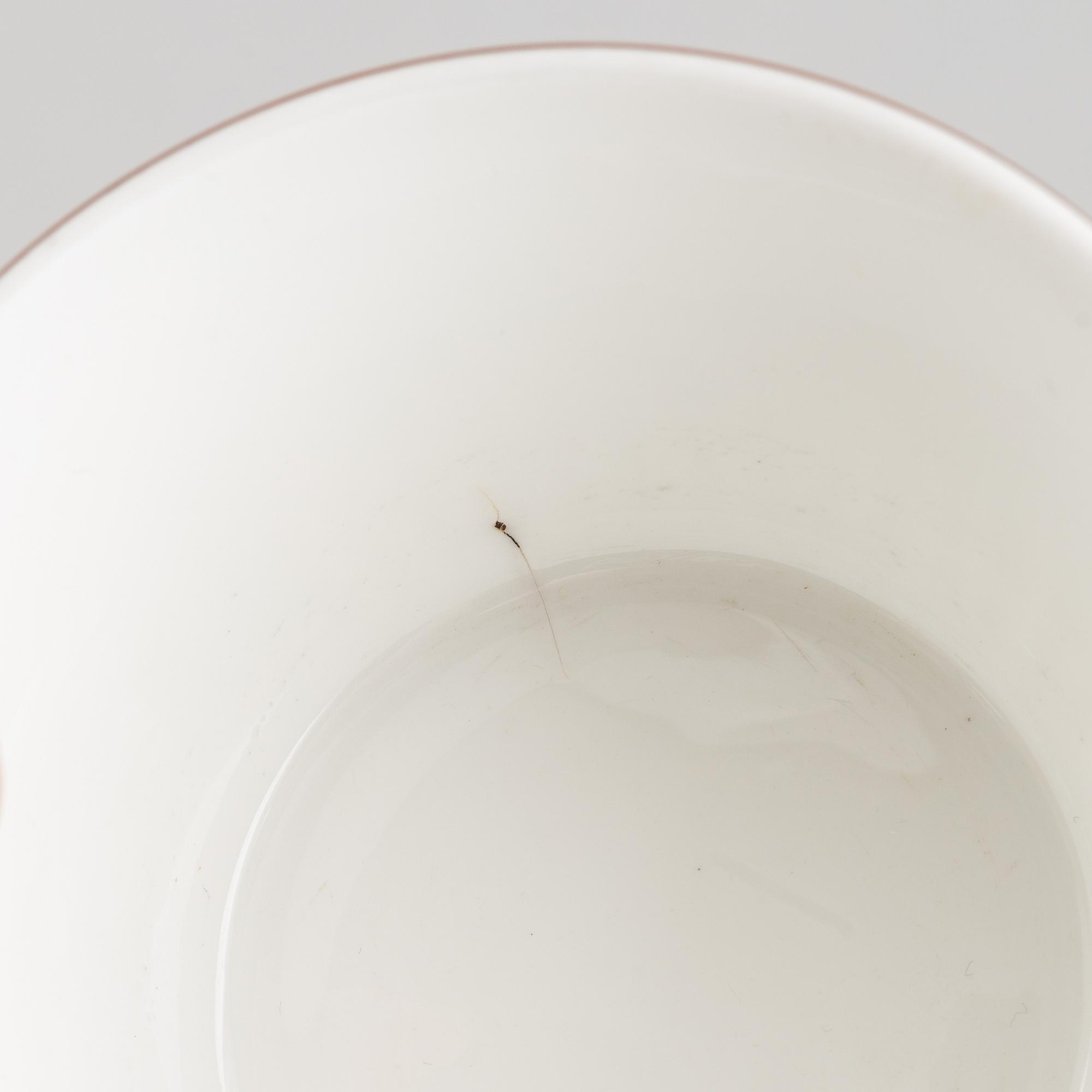 Stig Lindberg, ten "Spisa Ribb" tea cups with saucers, Gustavsberg, Sweden, 1955-74.