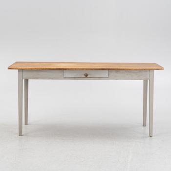 A painted pine table, contemporary with older parts.