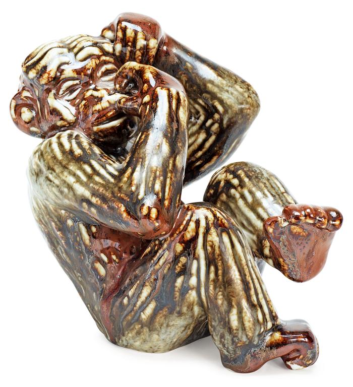A Gunnar Nylund stoneware figure of an ape, Rörstrand.