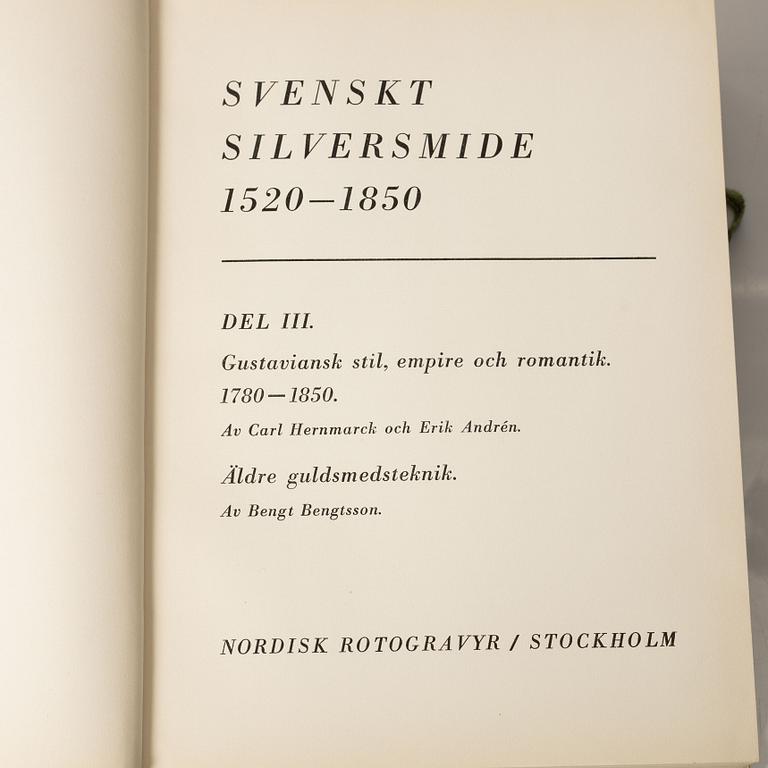 Three books, the standard reference works on Swedish silver, Hernmarck et al., Stockholm 1941-45.