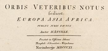 MAP,  Jean Baptiste Bourguignon D'Anville " Orbis Veteribus Notus feilieet: Europa, Asia , Africa. 1811.