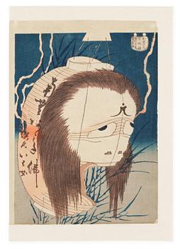 81. TRÄSNITT (2), Hokusai (1760-1849). Ur serien: Hyaku monogatari, troligen senare tryck, 1800-tal.