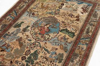 Rug, Tabriz, figural, signed Tabatabai, approx. 210 x 138 cm.
