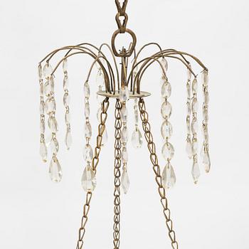 A late Gustavian three-light chandelier, Stockholm, late 18th century.