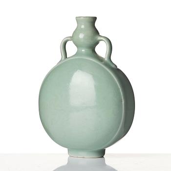 A celadon glazed moon flask, possibly Republic wiht a Yongzheng mark.