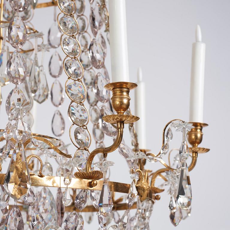 A Swedish late 18th century Gustavian eight-light chandelier.