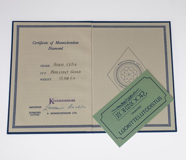 DIAMANT, briljantslipad 0,92 ct E-F (River) / VVS2.