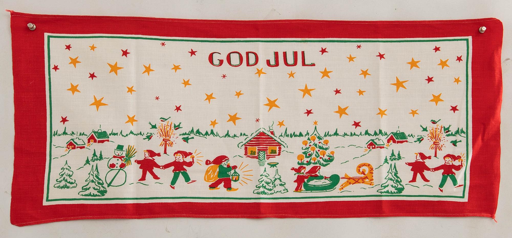 A collection of smaller Christmas tablecloths, runners, and wall hangings, approximately 34 pieces, mid/second half of the 20th century.