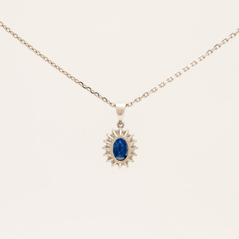Necklace, 18K white gold with diamonds and sapphire.