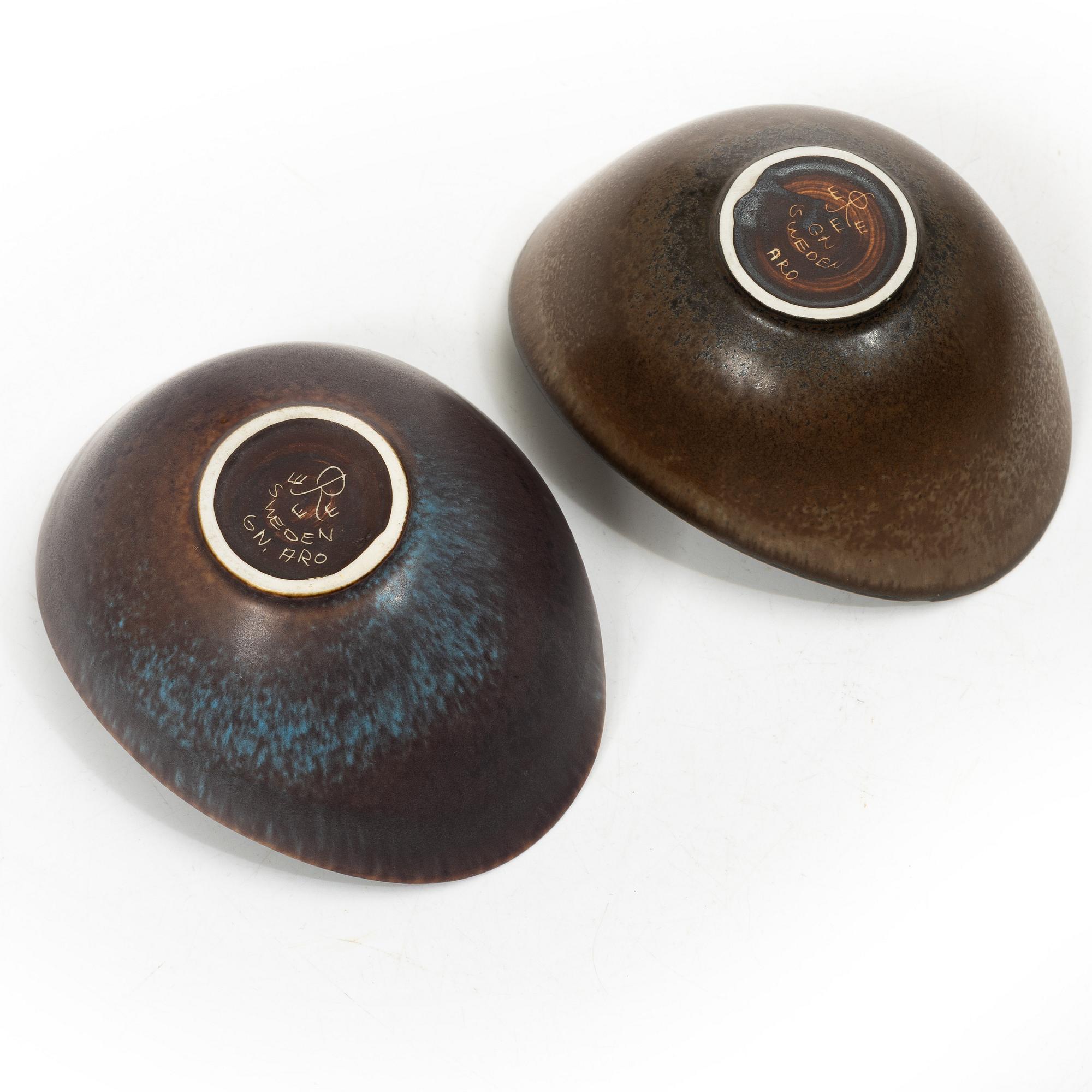Gunnar Nylund, skålar, 7 st, stengods, Rörstrand, 1900-talets mitt.