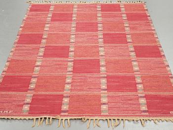 Barbro Nilsson, A CARPET, "Falurutan, röd Borås", flat weave, ca 210 x 141 cm, signed AB MMF BN.