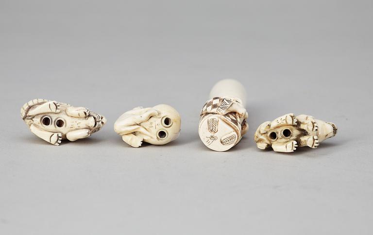 Four Japanese Meiji bone and ivory netsukes.