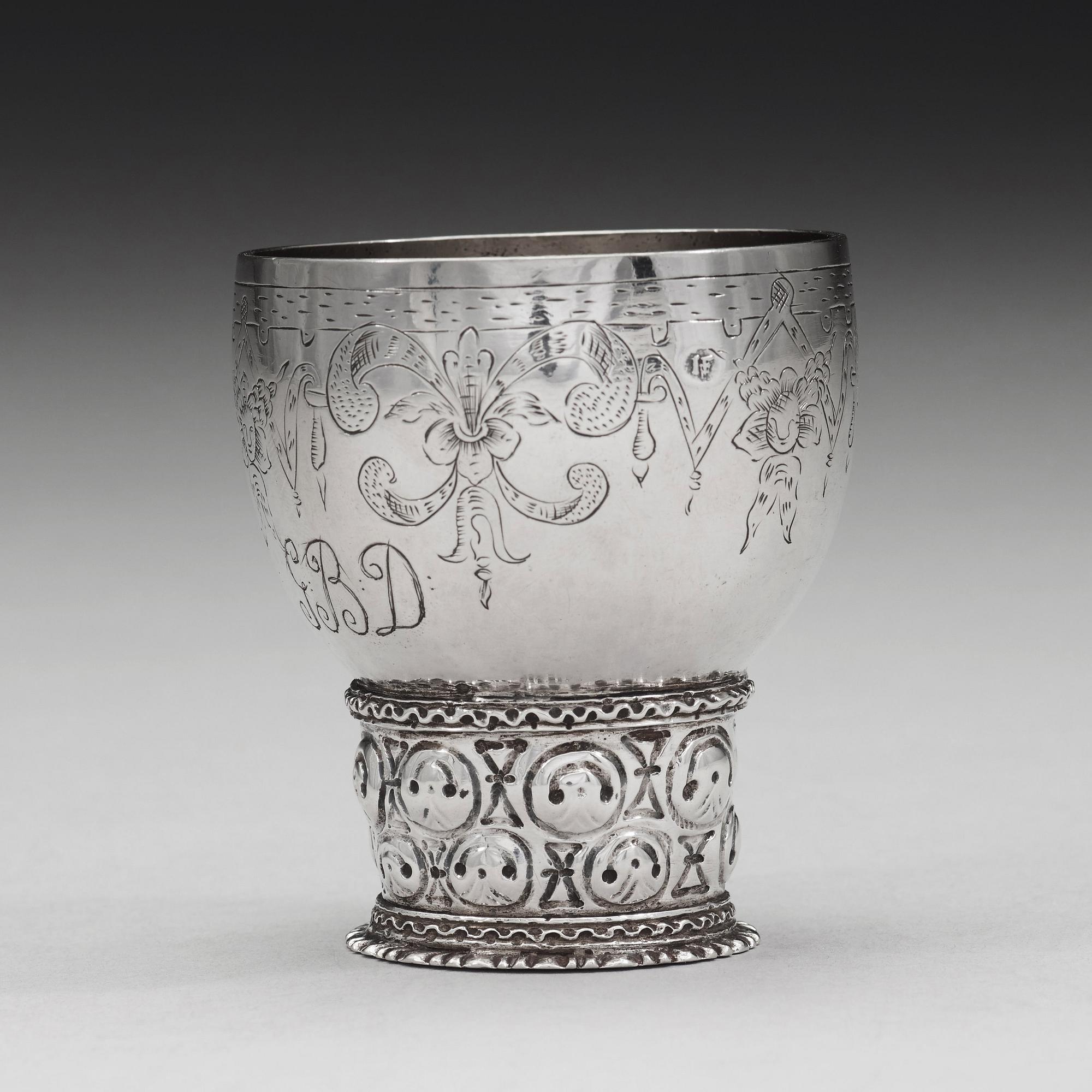 A Norwegian 17th century silver roemer, mark of  Jochum Hansen Fendt (Skien c 1682 - 1711).