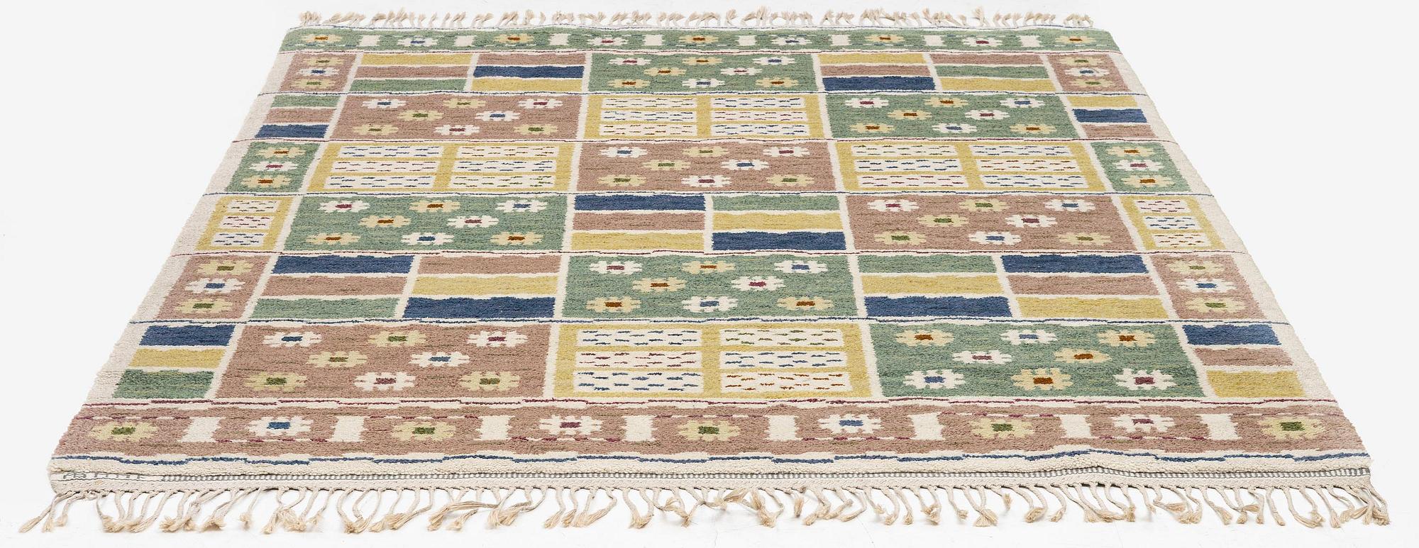 Märta Måås-Fjetterström, a 'Ängarna' carpet, knotted pile, c 248 x 182 cm, signed AB MMF.