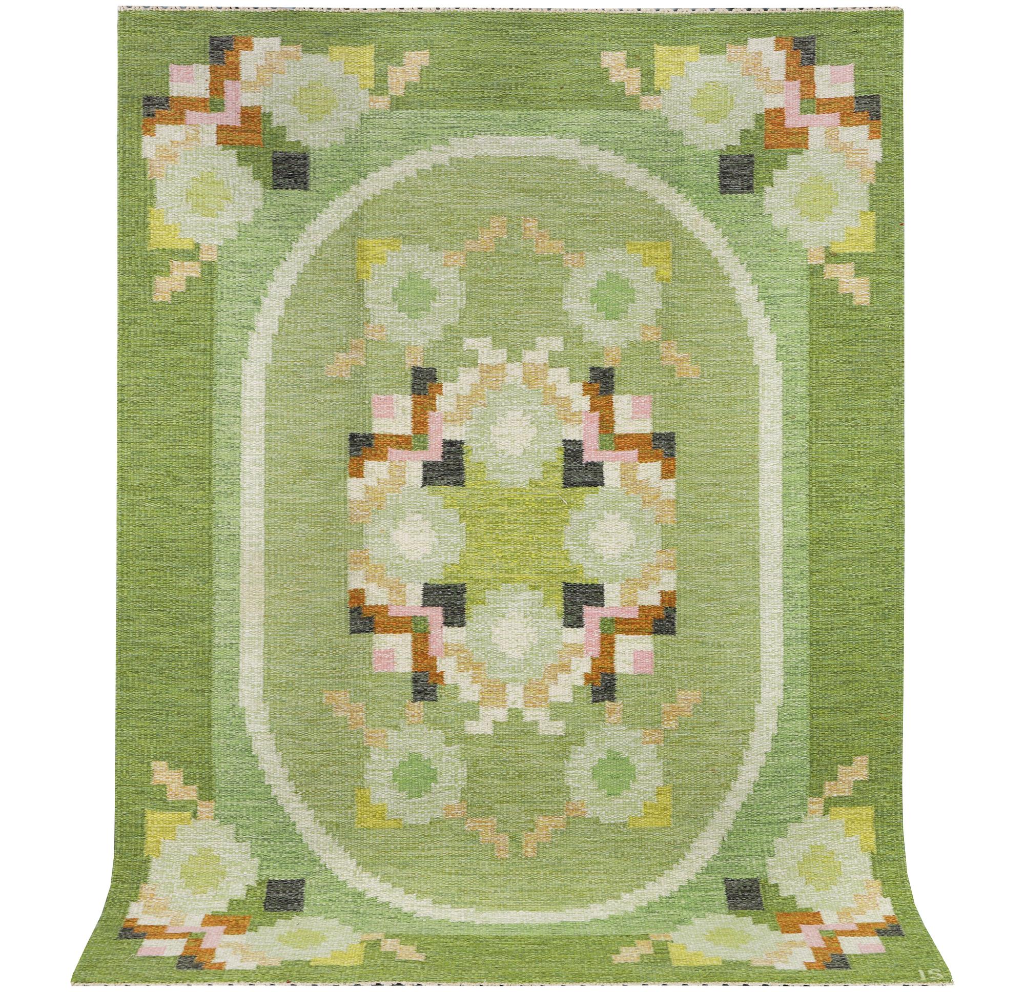 Ingegerd Silow, a flat weave carpet, signed IS, c. 230 x 170 cm.