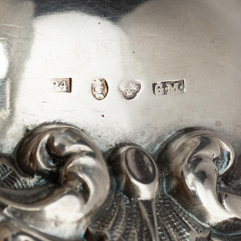 A pair of silver candlesticks, marks Gustaf Möllenborg, Stockholm 1845.